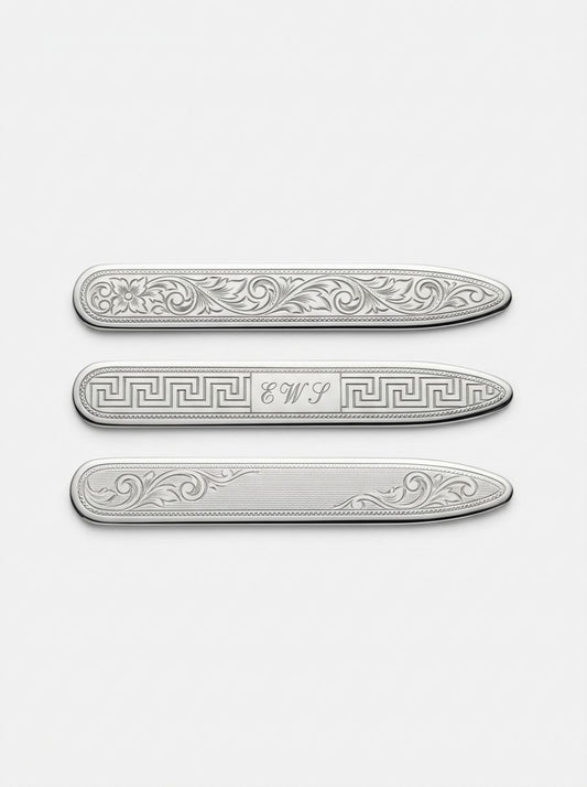Engraved Silver-Plated Collar Stays
